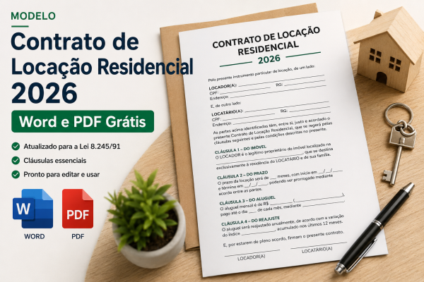 Modelo de Contrato de Locação Residencial 2026: Baixe Grátis em Word e PDF